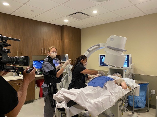 Drs Vossen and Faghihimehr performing a mock procedure during a video shoot